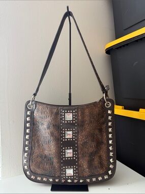 MC Mark Chantel western rhinestone croc purse